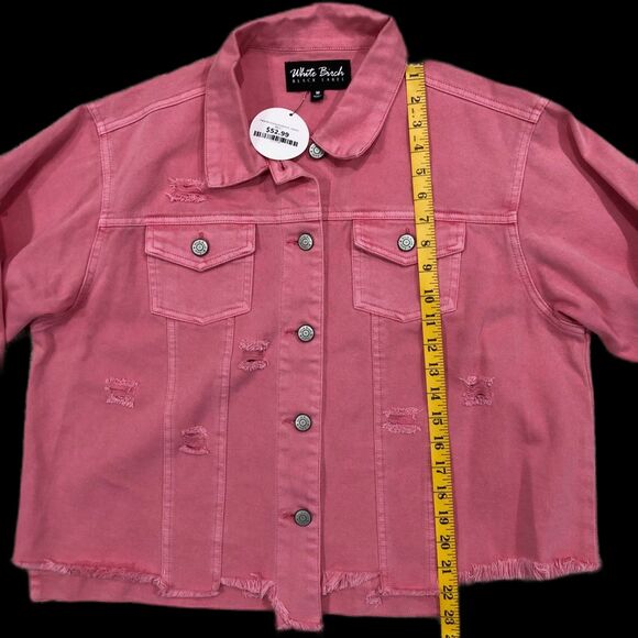 NWT White Birch Black Label Pink Distressed 100% Cotton Oversized Denim Jacket M - Picture 7 of 13